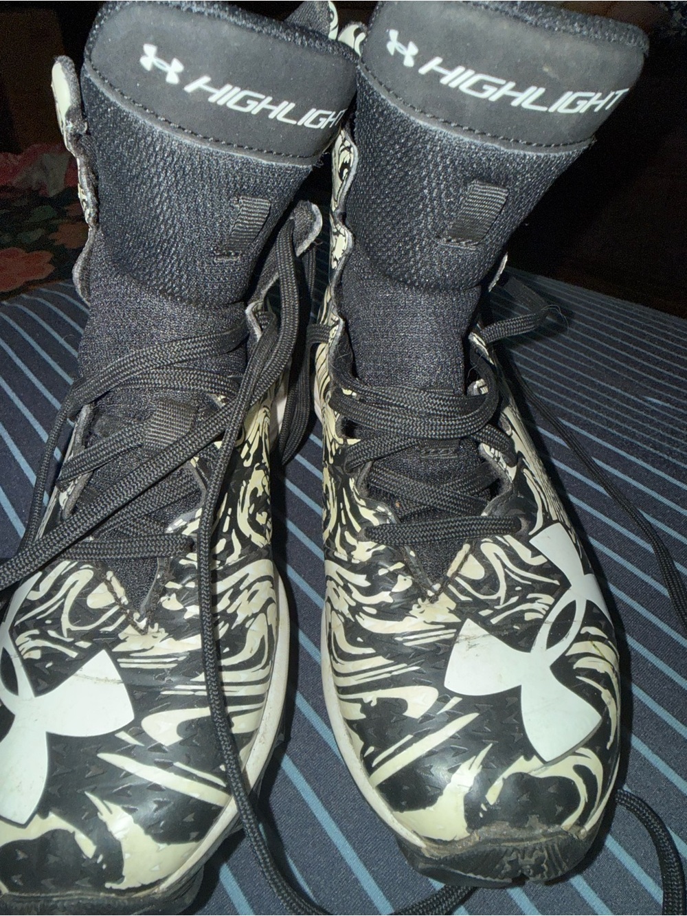Under Armour Black and Cream High-Top Athletic Cleats